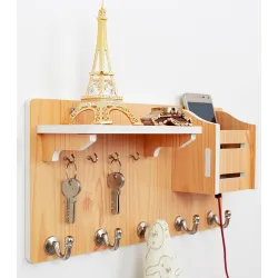 Wolpin Wall Shelf with Key & Cloth Hooks