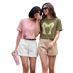 Women Cotton Boxy Crop T-Shirt Combo Pack of 2