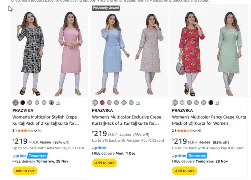 Image of Women Fashion Kurta pack of 2 Starting @ ₹219