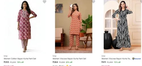 Image of Women Fashion Kurta Pant Set Minimum 71% Discount