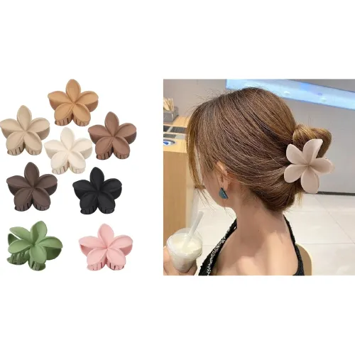 Image of Women Hawaiian Flower Hair Claw Clips, Large Floral Plumeria Clutcher for Style 