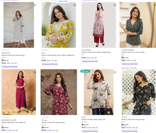 Image of Women Kurta Starts @ ₹187
