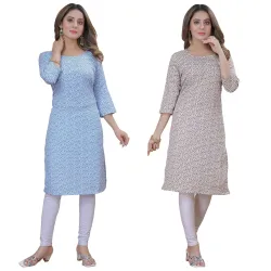 Womens Multicolor Exclusive Crepe Kurta Pack2