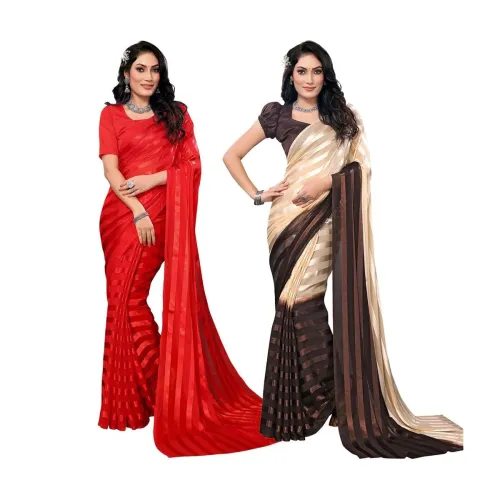 Image of Women Multicolor Satin Saree Combo (2 Pack)