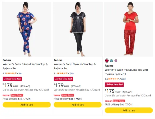 Image of Women Pajama Top at upto 70 % Discount