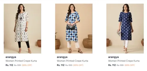 Image of Women Printed Crepe Kurta Starting at ₹112