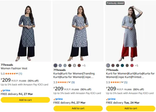 Image of Women Printed Kurti Upto 90% Discount 