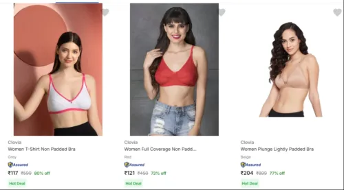 Image of women's bra flat 70% off starts @ ₹131