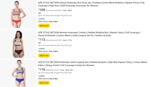 Image of Women's Bra Panty Set Starting At ₹109