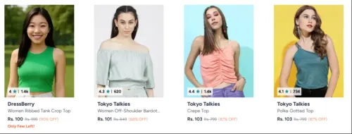 Image of Women's Crop Tops Starting at ₹100