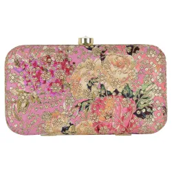 TOOBA Handicraft Women’s Embroidered Clutch Purse | Designer Handbag with Golden Floral Print