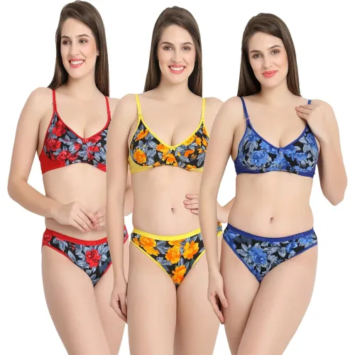 Image of Women's Floral Cotton Bra Panty Set