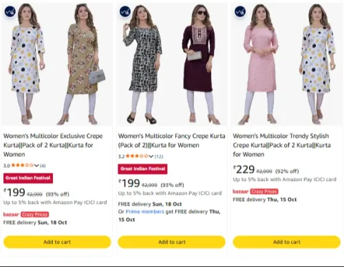 Image of Women's Kurta (Pack Of 2) Starting @ ₹199