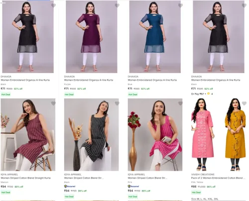 Image of Women's Kurtas starting @ ₹66