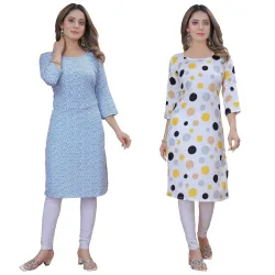Womens Multicolor Stylish Crepe Kurta (Pack of 2)