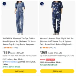 womens Nightsuit Set at minimum 75% Discount
