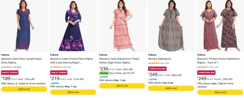 Image of women's nighty dress starting @ ₹189