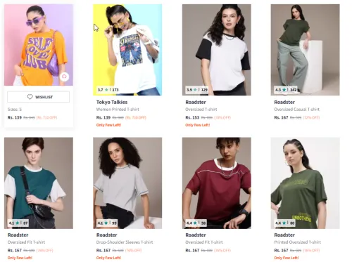 Image of Women'S Over Sized Tshirts Starting @ ₹139