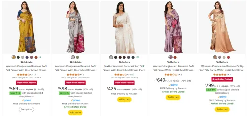 Image of Women's Silk Saree. Minimum 60% Discount