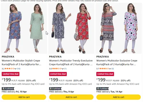 Image of Women's stylish Multicolour kurta (pack of 2)