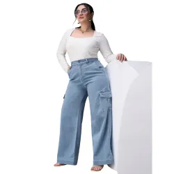 Womens Wide Leg High Rise Regular Stretchable Denim Jeans