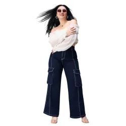 Womens Wide Leg High-Rise Denim Jeans