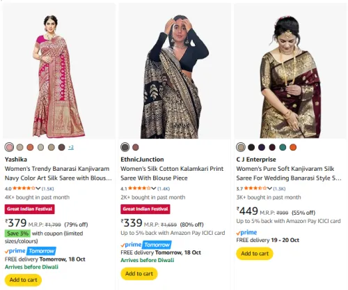 Image of Women Saree up to 89% Discount