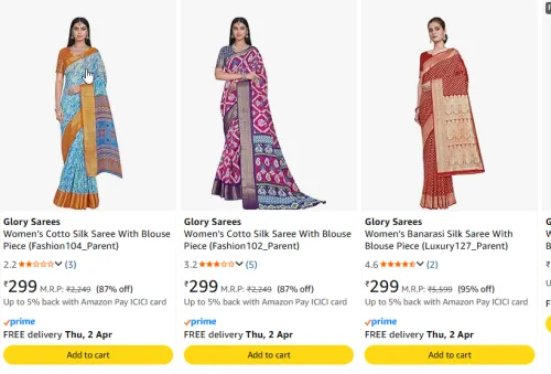 Image of Women Sarees at Starting @ ₹299 | Upto 94% Discount 