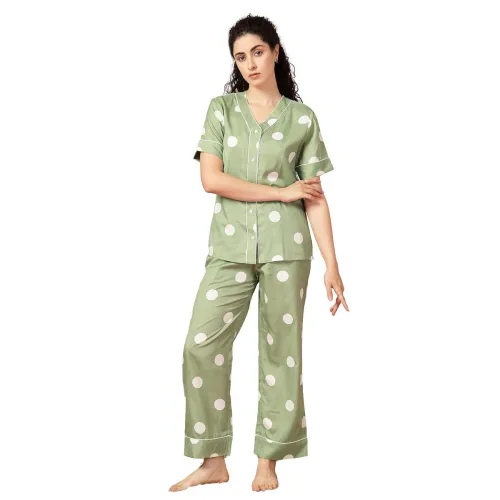Image of Women Striped Sarin Night Suit (Red & Blue)