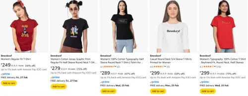 Image of Women Tshirt upto 75% discount 