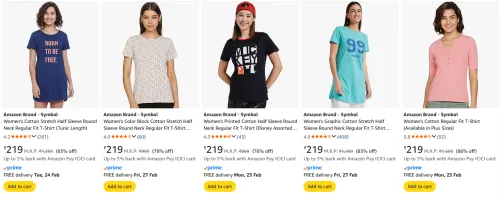 Image of Women Tshirt upto 86% discount 