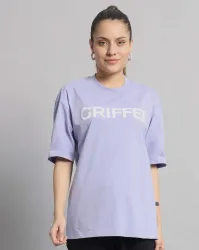 Women Typographic Print Oversized Fit Crew-Neck T-Shirt at minimum 98% Discount