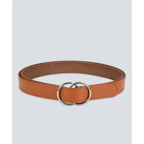 Image of Women's Belt with Double Ring Buckle, Faux Leather, Black Brown Beige, 3 Pack
