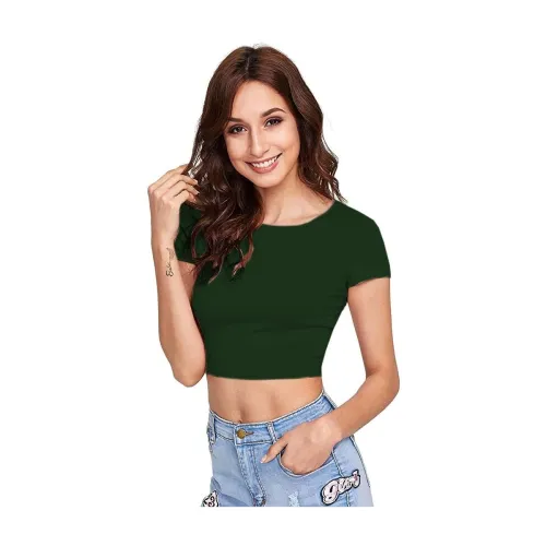 Image of Dream Beauty Fashion Women's Casual Round Neck Short Sleeves Stylish Crop Top - 17