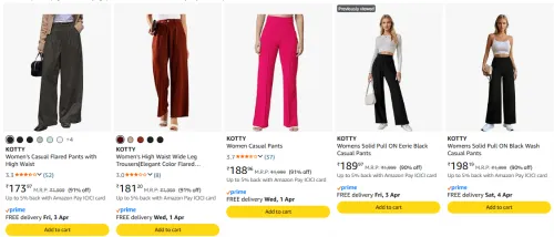 Image of Kotty Women's Casual Trouser at Minimum 83% Discount