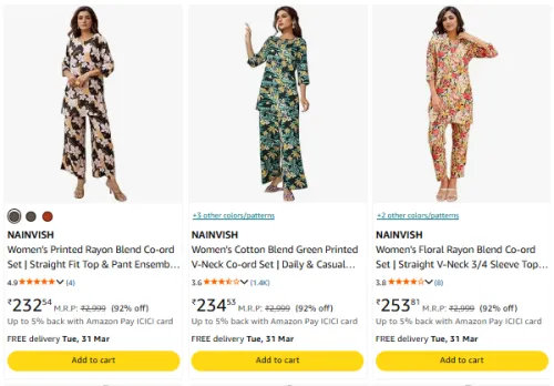 Image of UP TO 92% OFF - Women's Co-ord Set @ Starting ₹240