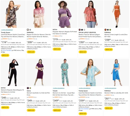 Image of Women's Coord Set @ Starting ₹174 