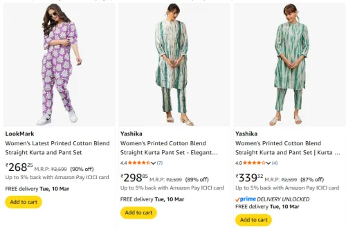 Image of Women's Cotton Blend Kurta Set @ Starting ₹268