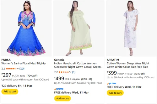 Image of Women's Cotton Nightgown Starting @ ₹297