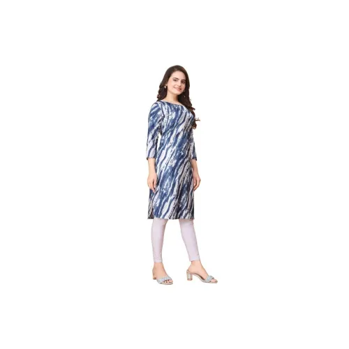 Image of Womens Crepe Kurti Straight Fit Knee-Length