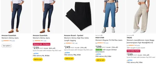 Image of women's jeans starting @ ₹229