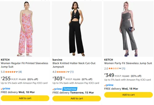 Image of Women's Jumpsuit @ Starting ₹255