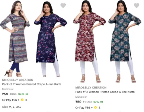 Image of Women's Kurta [Pack of 2] @ Starting ₹59