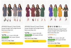 Women's Kurta Pack of 4 Flat @ ₹479