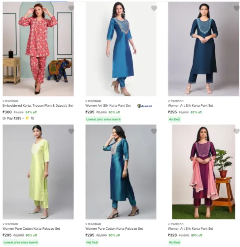 Image of Women's Kurta Pant Set @ Up to 90% Discount