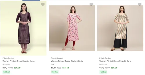 Image of Women's Kurta @ Up to 82% Discount | Starting ₹170
