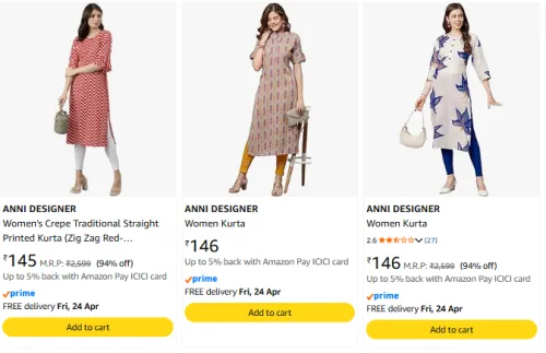 Image of Women's Kurta Upto 94% Discount | Starting @ ₹145