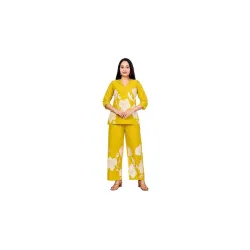 Womens Mustard Yellow Floral Print Co-ord Set Paribelle Womens Cotton Co-ord