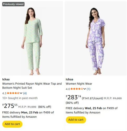 Image of Women's Night Suit Set @ Starting ₹275
