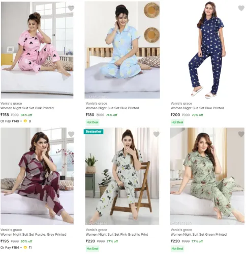 Image of Women's Night Suits @ Starting ₹158